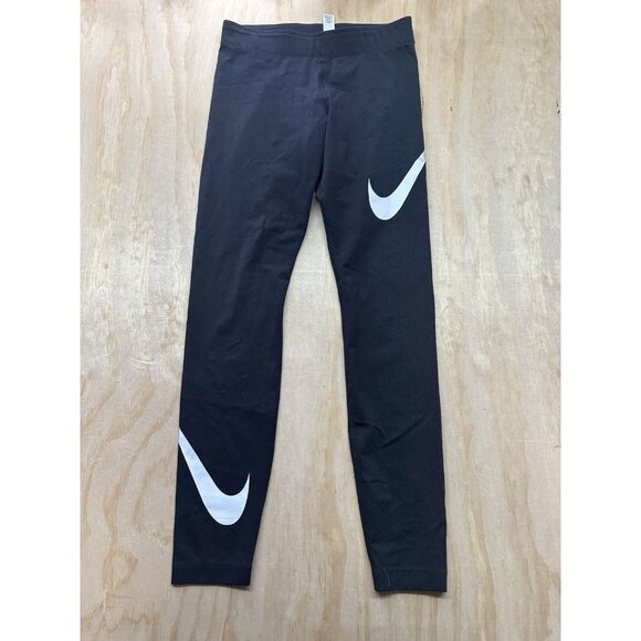 Nike Sportswear Womens Swoosh Logo Leggings Tight Mid Rise Black Small Compress - Picture 1 of 6